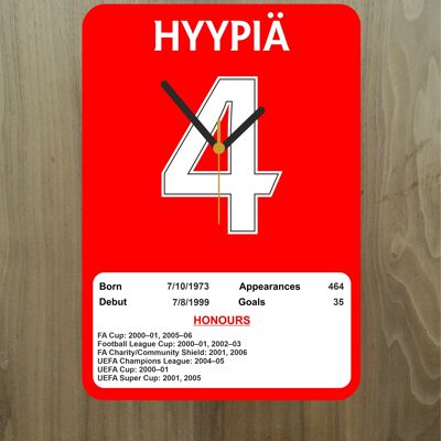 Quartz Clock, Liverpool Legends, Shows Name, Number and Honours Won, Stand or Wall Mounted, Battery Included - Sami Hyypia - A5 - 140mm x 210mm