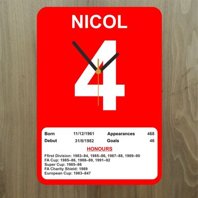 Quartz Clock, Liverpool Legends, Shows Name, Number and Honours Won, Stand or Wall Mounted, Battery Included - Steve Nichol - A5 - 140mm x 210mm
