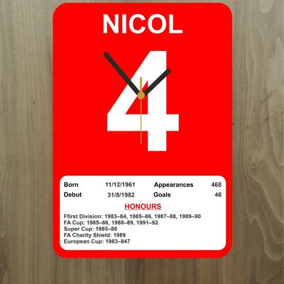 Quartz Clock, Liverpool Legends, Shows Name, Number and Honours Won, Stand or Wall Mounted, Battery Included - Steve Nichol - A4 - 290mm x 210mm