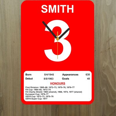 Quartz Clock, Liverpool Legends, Shows Name, Number and Honours Won, Stand or Wall Mounted, Battery Included - Tommy Smith - A5 - 140mm x 210mm