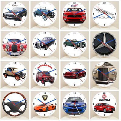 Car Makes Classic Car Related Pictures on a Quartz Clock, Stand or Wall Mounted, 200mm, Battery Included - Ferrari Badge - 200mm High