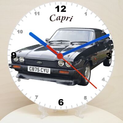 Car Makes Classic Car Related Pictures on a Quartz Clock, Stand or Wall Mounted, 200mm, Battery Included - Ford Capri - 200mm High
