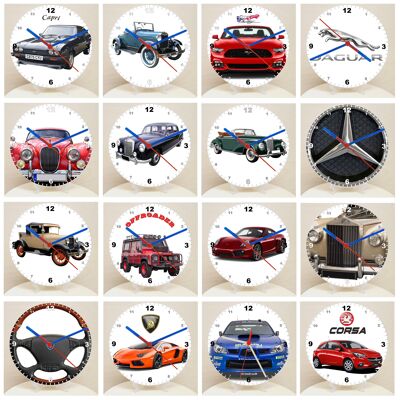 Car Makes Classic Car Related Pictures on a Quartz Clock, Stand or Wall Mounted, 200mm, Battery Included - Jaguar Badge - 200mm High