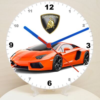 Car Makes Classic Car Related Pictures on a Quartz Clock, Stand or Wall Mounted, 200mm, Battery Included - Lamborghini - 200mm High