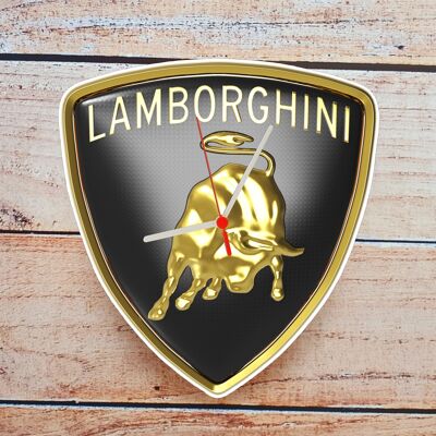 Car Makes Classic Car Related Pictures on a Quartz Clock, Stand or Wall Mounted, 200mm, Battery Included - Lamborghini Badge - 200mm High