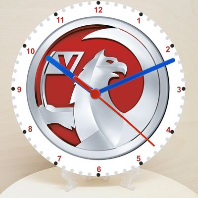 Car Makes Classic Car Related Pictures on a Quartz Clock, Stand or Wall Mounted, 200mm, Battery Included - Vauxhall Badge - 200mm High
