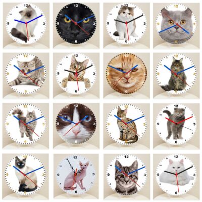 Cat Clocks, A Choice Of Cats on a Quartz Clock. Stand or Wall Mounted, 200mm, Battery Included - Black Cat - 200mm Diameter