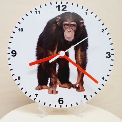 Animal Clocks, A Choice Of Animals on a Quartz Clock. Stand or Wall Mounted, 200mm, Battery Included - Chimpanzee - 200mm Diameter