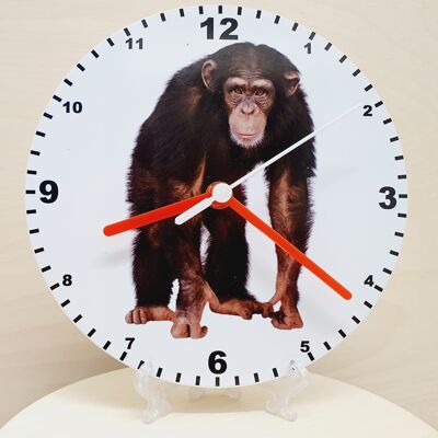 Animal Clocks, A Choice Of Animals on a Quartz Clock. Stand or Wall Mounted, 200mm, Battery Included - Chimpanzee - 300mm Diameter