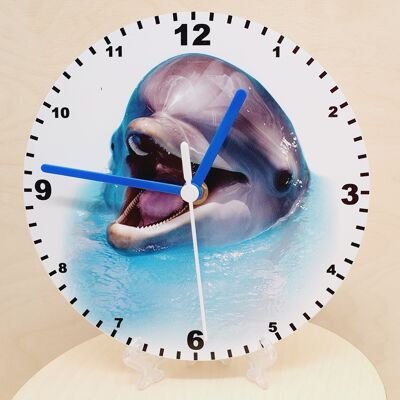 Animal Clocks, A Choice Of Animals on a Quartz Clock. Stand or Wall Mounted, 200mm, Battery Included - dolphin - 200mm Diameter