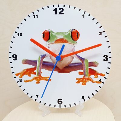 Animal Clocks, A Choice Of Animals on a Quartz Clock. Stand or Wall Mounted, 200mm, Battery Included - frog - 300mm Diameter