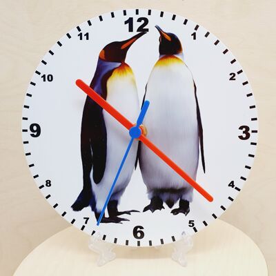 Animal Clocks, A Choice Of Animals on a Quartz Clock. Stand or Wall Mounted, 200mm, Battery Included - Penguin - 200mm Diameter