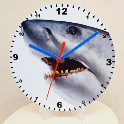 Animal Clocks, A Choice Of Animals on a Quartz Clock. Stand or Wall Mounted, 200mm, Battery Included - shark - 200mm Diameter