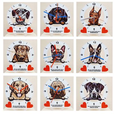 Dog Breed Clocks, Your favourite Peeking Dog On A Quartz Clock, Stand or Wall Mounted, 200mm - Choose Your Dog Breed
