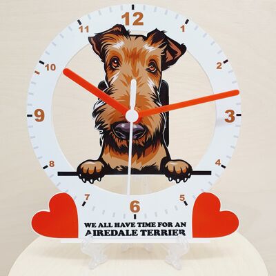 Dog Breed Clocks, Your favourite Peeking Dog On A Quartz Clock, Stand or Wall Mounted, 200mm - Airedale Terrier