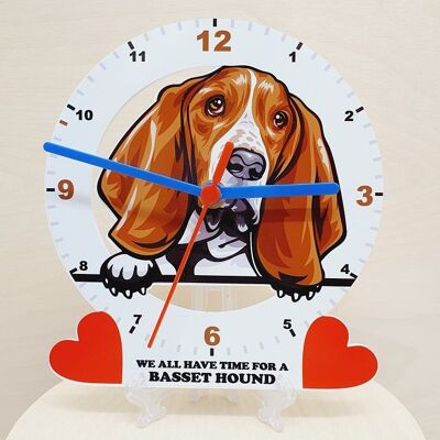 Dog Breed Clocks, Your favourite Peeking Dog On A Quartz Clock, Stand or Wall Mounted, 200mm - Bassett Hound