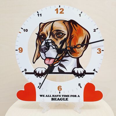 Dog Breed Clocks, Your favourite Peeking Dog On A Quartz Clock, Stand or Wall Mounted, 200mm - Beagle