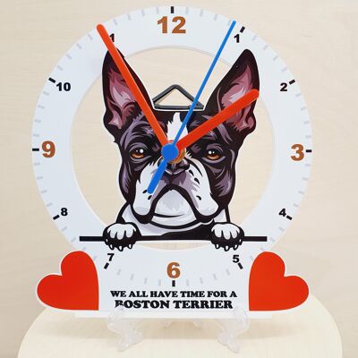 Dog Breed Clocks, Your favourite Peeking Dog On A Quartz Clock, Stand or Wall Mounted, 200mm - Boston Terrier
