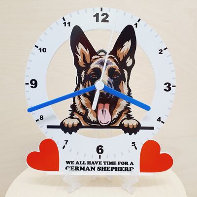 Dog Breed Clocks, Your favourite Peeking Dog On A Quartz Clock, Stand or Wall Mounted, 200mm - German Shepherd