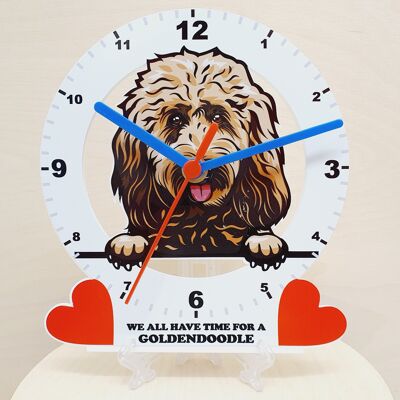 Dog Breed Clocks, Your favourite Peeking Dog On A Quartz Clock, Stand or Wall Mounted, 200mm - Goldendoodle