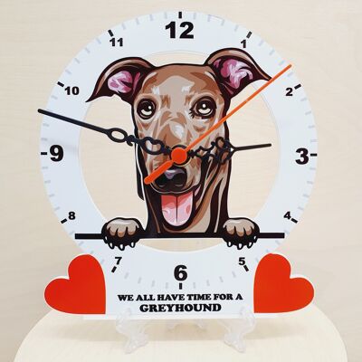 Dog Breed Clocks, Your favourite Peeking Dog On A Quartz Clock, Stand or Wall Mounted, 200mm - Greyhound