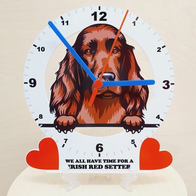 Dog Breed Clocks, Your favourite Peeking Dog On A Quartz Clock, Stand or Wall Mounted, 200mm - Irish Red Setter