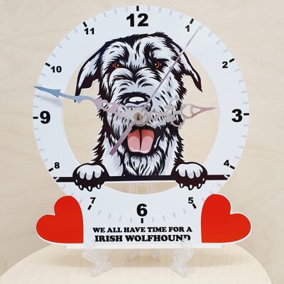 Dog Breed Clocks, Your favourite Peeking Dog On A Quartz Clock, Stand or Wall Mounted, 200mm - Irish Wolfhound