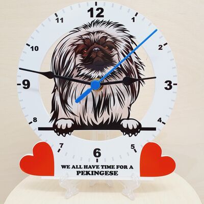 Dog Breed Clocks, Your favourite Peeking Dog On A Quartz Clock, Stand or Wall Mounted, 200mm - Pekingese