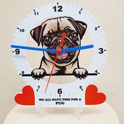 Dog Breed Clocks, Your favourite Peeking Dog On A Quartz Clock, Stand or Wall Mounted, 200mm - Pug