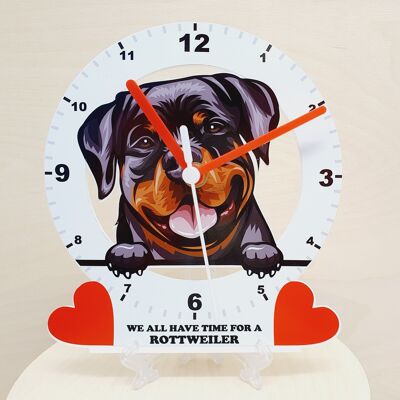 Dog Breed Clocks, Your favourite Peeking Dog On A Quartz Clock, Stand or Wall Mounted, 200mm - Rottweiler