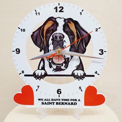 Dog Breed Clocks, Your favourite Peeking Dog On A Quartz Clock, Stand or Wall Mounted, 200mm - Saint Bernard