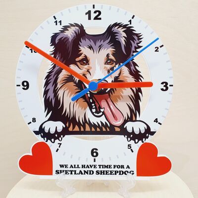 Dog Breed Clocks, Your favourite Peeking Dog On A Quartz Clock, Stand or Wall Mounted, 200mm - Shetland Sheepdog