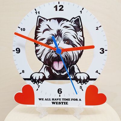 Dog Breed Clocks, Your favourite Peeking Dog On A Quartz Clock, Stand or Wall Mounted, 200mm - Westie
