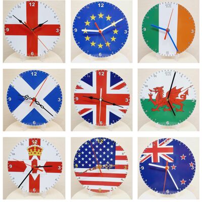 Flag Clock  - Beginning With R - Z, Flag Of Your Chosen Country On A Quartz Clock, Stand or Wall Mounted, 200mm - Choose Your Country