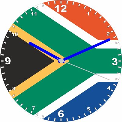 Flag Clock  - Beginning With R - Z, Flag Of Your Chosen Country On A Quartz Clock, Stand or Wall Mounted, 200mm - South Africa