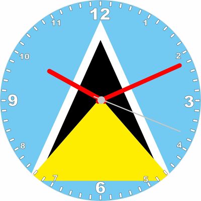 Flag Clock  - Beginning With R - Z, Flag Of Your Chosen Country On A Quartz Clock, Stand or Wall Mounted, 200mm - St Lucia