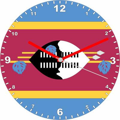 Flag Clock  - Beginning With R - Z, Flag Of Your Chosen Country On A Quartz Clock, Stand or Wall Mounted, 200mm - Swaziland