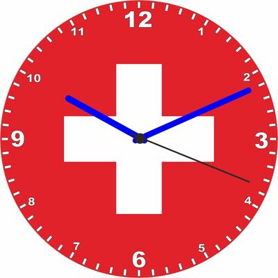 Flag Clock  - Beginning With R - Z, Flag Of Your Chosen Country On A Quartz Clock, Stand or Wall Mounted, 200mm - Switzerland