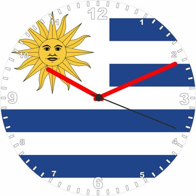 Flag Clock  - Beginning With R - Z, Flag Of Your Chosen Country On A Quartz Clock, Stand or Wall Mounted, 200mm - Uruguay