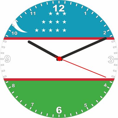 Flag Clock  - Beginning With R - Z, Flag Of Your Chosen Country On A Quartz Clock, Stand or Wall Mounted, 200mm - Uzbekistan