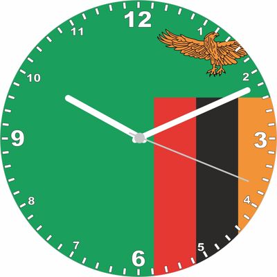 Flag Clock  - Beginning With R - Z, Flag Of Your Chosen Country On A Quartz Clock, Stand or Wall Mounted, 200mm - Zambia