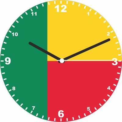 Flag Clock  - Beginning With A - G, Flag Of Your Chosen Country On A Quartz Clock, Stand or Wall Mounted, 200mm - Benin