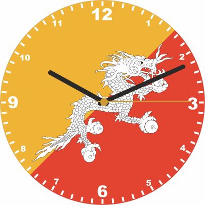 Flag Clock  - Beginning With A - G, Flag Of Your Chosen Country On A Quartz Clock, Stand or Wall Mounted, 200mm - Bhutan