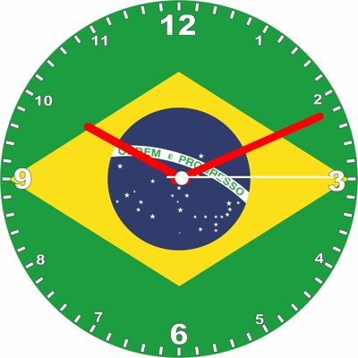 Flag Clock  - Beginning With A - G, Flag Of Your Chosen Country On A Quartz Clock, Stand or Wall Mounted, 200mm - Brazil