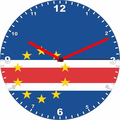 Flag Clock  - Beginning With A - G, Flag Of Your Chosen Country On A Quartz Clock, Stand or Wall Mounted, 200mm - Cape Verdi