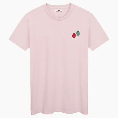 T-SHIRT UNISEX ROSA PANNA CON LOGHI ROSSO E NEO MENTA