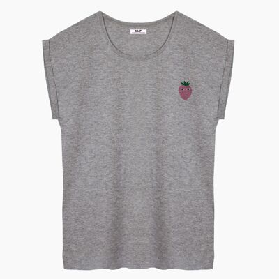 Pink logo gray women's t-shirt