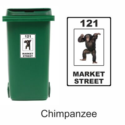 3 x Animal Themed Wheelie Bin Stickers, Address Sign, House Home or Business, Door Number Road Name Sticker, A5 or A4 Size - A5 (210mm x 147mm) - Chimpanzee