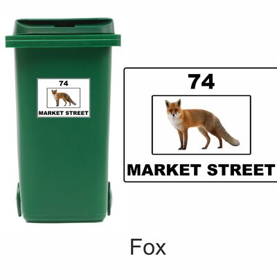 3 x Animal Themed Wheelie Bin Stickers, Address Sign, House Home or Business, Door Number Road Name Sticker, A5 or A4 Size - A5 (210mm x 147mm) - Fox