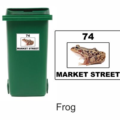 3 x Animal Themed Wheelie Bin Stickers, Address Sign, House Home or Business, Door Number Road Name Sticker, A5 or A4 Size - A5 (210mm x 147mm) - Frog